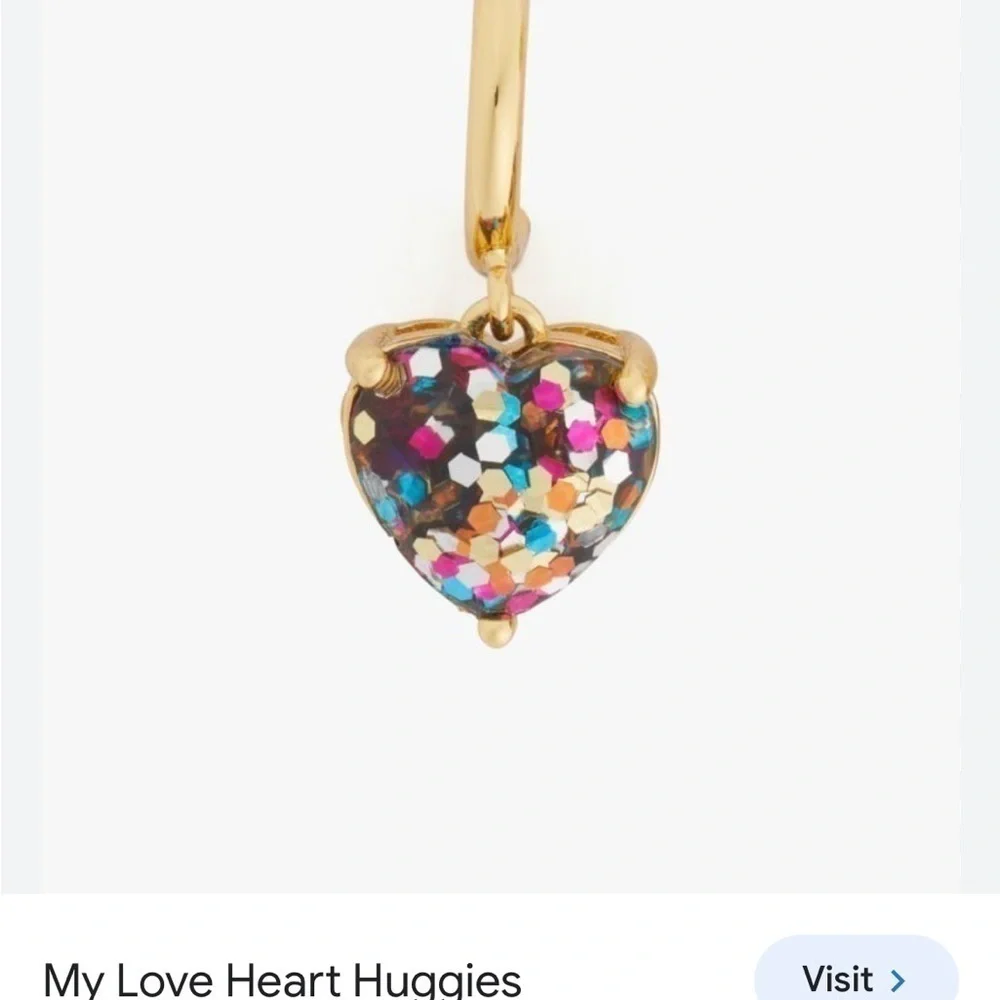 Kate Spade Multi-Glitter Heart Gold Hoops and Studs Matching 2 Hole Earrings Set